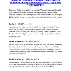 Institute of Technical and Adult Teacher Education Graduation Ceremony 1984 - Tape 1 Side B - Transcript