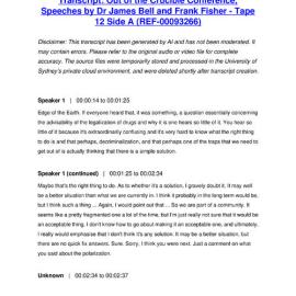 Out of the Crucible Conference, Speeches by Dr James Bell and Frank Fisher - Tape 12 Side A - Transcript