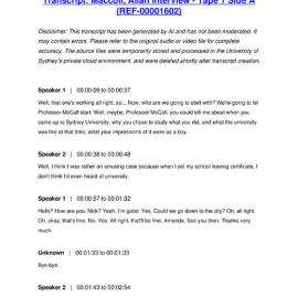 Maccoll, Allan Interview - Tape 1 Side A - Transcript