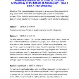 Seminar on 30 Years of Historical Archaeology by the School of Archaeology - Tape 1 Side A - Transcript