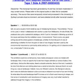 Ann Stephen Lecture 'Lie of the Land' - Tape 1 Side A - Transcript