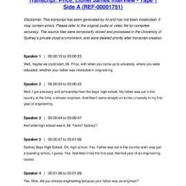 Price, Lionel James Interview - Tape 1 Side A - Transcript