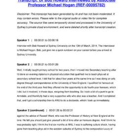 Dr Bob Howard Interviewed by Associate Professor Michael Hogan - Transcript