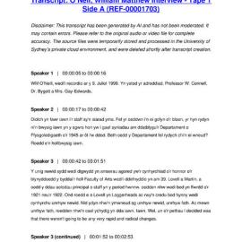 O’Neil, William Matthew Interview - Tape 1 Side A - Transcript