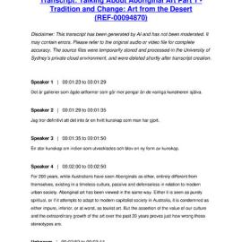 Talking About Aboriginal Art Part 1 - Tradition and Change: Art from the Desert - Transcript