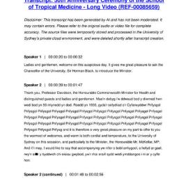 50th Anniversary Ceremony of the School of Tropical Medicine - Long Video - Transcript