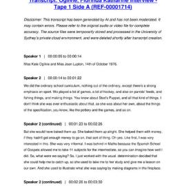 Ogilvie, Florinda Katharine Interview - Tape 1 Side A - Transcript