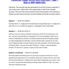 Higgs, Arthur John Interview - Tape 1 Side A - Transcript