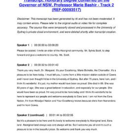 Honorary Degree Conferred on the Governor of NSW, Professor Marie Bashir - Track 2 - Transcript
