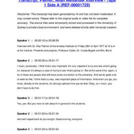 Palmer, Allan Alexander Interview - Tape 1 Side A - Transcript