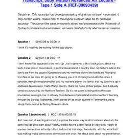 Judy Watson Advanced Art Lecture - Tape 1 Side A - Transcript