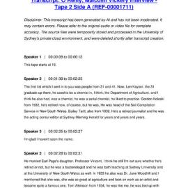 O’Reilly, Malcolm Vickery Interview - Tape 2 Side A - Transcript