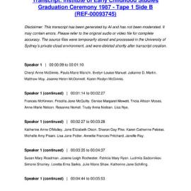 Institute of Early Childhood Studies Graduation Ceremony 1987 - Tape 1 Side B - Transcript