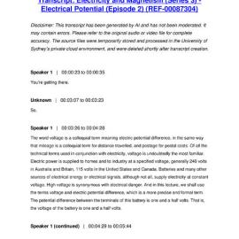 Electricity and Magnetism (Series 3) - Electrical Potential (Episode 2) - Transcript