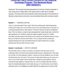 Gary Corbett Lecture on the Regional Exchange Program 'The Backyard Boys' - Transcript