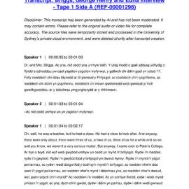 Briggs, George Henry and Edna Interview - Tape 1 Side A - Transcript