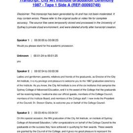 City Art Institute Graduation Ceremony 1987 - Tape 1 Side A - Transcript