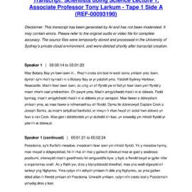 Scientists doing Science Lecture 1, Associate Professor Tony Larkum - Tape 1 Side A - Transcript