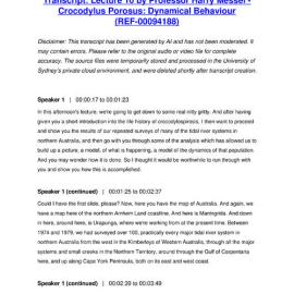 Lecture 10 by Professor Harry Messel - Crocodylus Porosus: Dynamical Behaviour - Transcript
