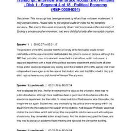 Interview with Bruce Rodda (BR) Williams - Disk 1 - Segment 4 of 18 - Political Economy - Transcript