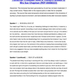 Professor John A Young's Farewell to Mrs Sue Chapman - Transcript