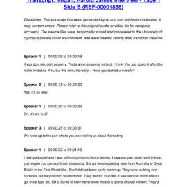 Vogan, Harold James Interview - Tape 1 Side B - Transcript