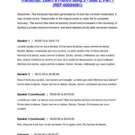 Learn a French Song 2 - Side 2, Part 1 - Transcript