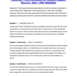 French Dictations for Honours Classes - Record 2, Side 1 - Transcript