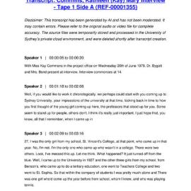 Commins, Kathleen (Kay) Mary Interview - Tape 1 Side A - Transcript