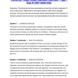 Hope, Robert Marsden Interview - Tape 1 Side B - Transcript