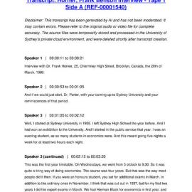 Horner, Frank Benson Interview - Tape 1 Side A - Transcript