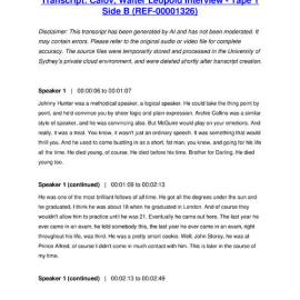 Calov, Walter Leopold Interview - Tape 1 Side B - Transcript