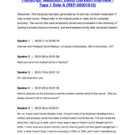 Maddison, David Clarkson Interview - Tape 1 Side A - Transcript