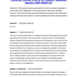 Lecture 16 by Dr WF Bodmer - Molecular Genetics - Transcript