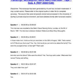 McLaughlin, Beryl Mary Interview - Tape 1 Side A - Transcript