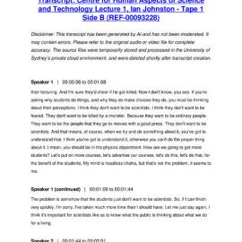 Centre for Human Aspects of Science and Technology Lecture 1, Ian Johnston - Tape 1 Side B - Transcript