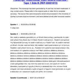 Waterhouse, Eben Gowrie Interview - Tape 1 Side B - Transcript