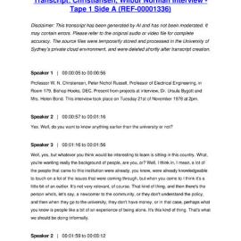 Christiansen, Wilbur Norman Interview - Tape 1 Side A - Transcript