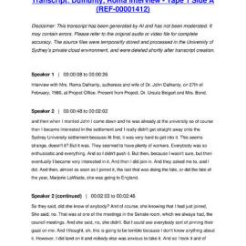 Dulhunty, Roma Interview - Tape 1 Side A - Transcript