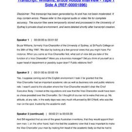 Williams, Bruce Rodda Interview - Tape 1 Side A - Transcript