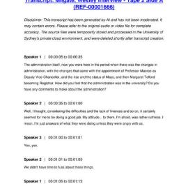 Milgate, Wesley Interview - Tape 2 Side A - Transcript