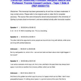 Associate Professor Margaret Sabine and Professor Yvonne Cossart Lecture - Tape 1 Side A - Transcript
