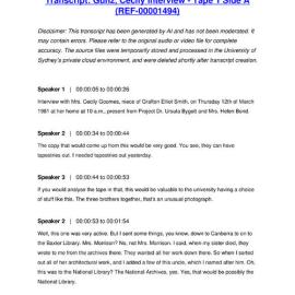 Gunz, Cecily Interview - Tape 1 Side A - Transcript