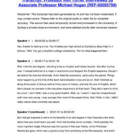 Professor Ken Turner Interviewed by Associate Professor Michael Hogan - Transcript