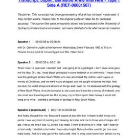 Joplin, Germaine Anne Interview - Tape 1 Side A - Transcript