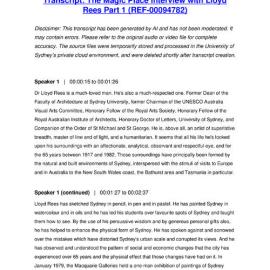 The Magic Place Interview with Lloyd Rees Part 1 - Transcript