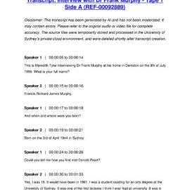 Interview with Dr Frank Murphy - Tape 1 Side A - Transcript