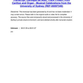 Cantique de Noel, Track Fifteen, from Carillon and Organ - Musical Celebrations from the University of Sydney - Transcript