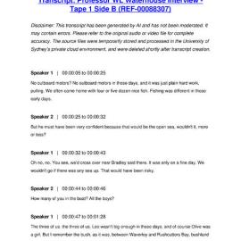 Professor WL Waterhouse Interview - Tape 1 Side B - Transcript