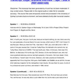 Edgar, Grahame Interview - Tape 1 Side A - Transcript